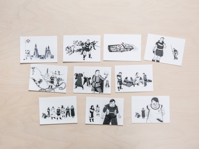 10 Zeichnungen in mit Bildern von Astronauten und Raumschiffen